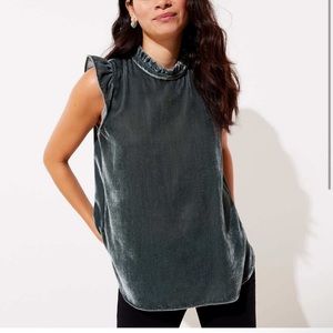 LOFT Green Velvet/Velour Sleeveless Ruffle Blouse XS cottagecore whimsigoth